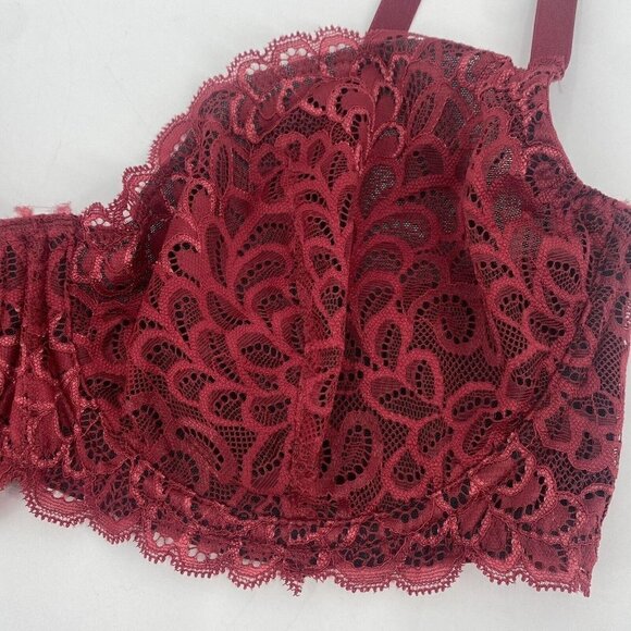 Bezier Size 34E Gramercy Lace Underwire Bra Burgundy Semi Sheer TR11142LF2 - Picture 3 of 11